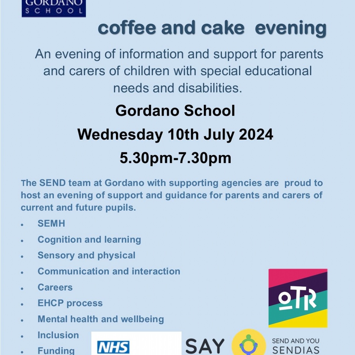 Send Options Evening Gordano School - SEND Coffee and Cake Evening